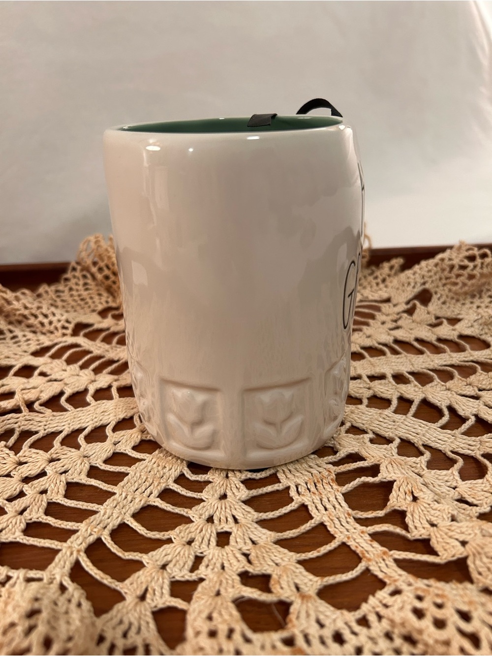 NWT Rae Dunn Cream Mug with Green Interior — "HOLY GROUNDS" - Picture 4 of 10